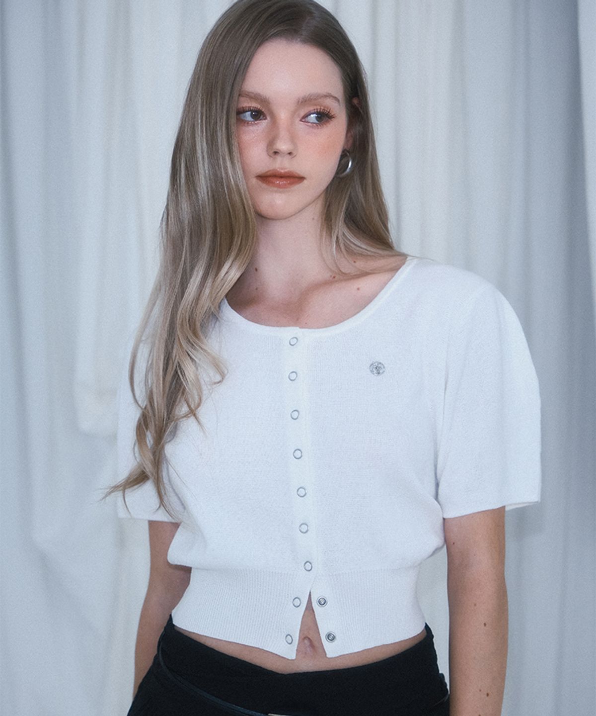 로제프란츠(ROSEFRANTZ) Eyelet Half Sleeve Cardigan [Ivory]