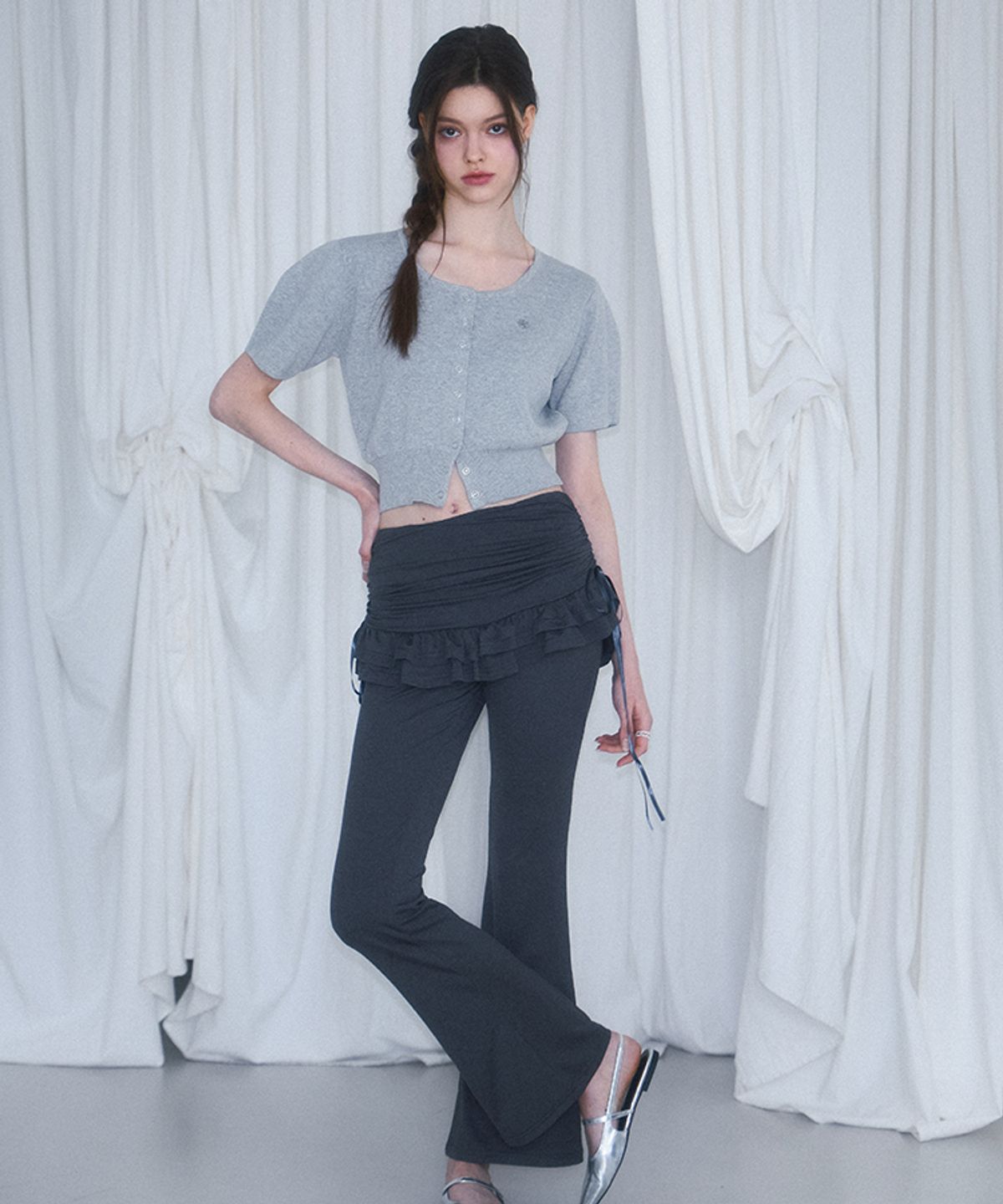 로제프란츠(ROSEFRANTZ) Eyelet Half Sleeve Cardigan [Gray]