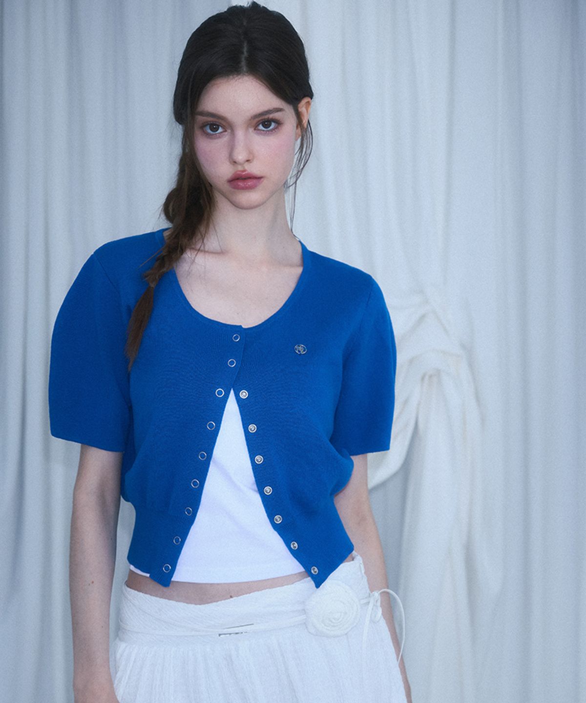 로제프란츠(ROSEFRANTZ) Eyelet Half Sleeve Cardigan [Blue]