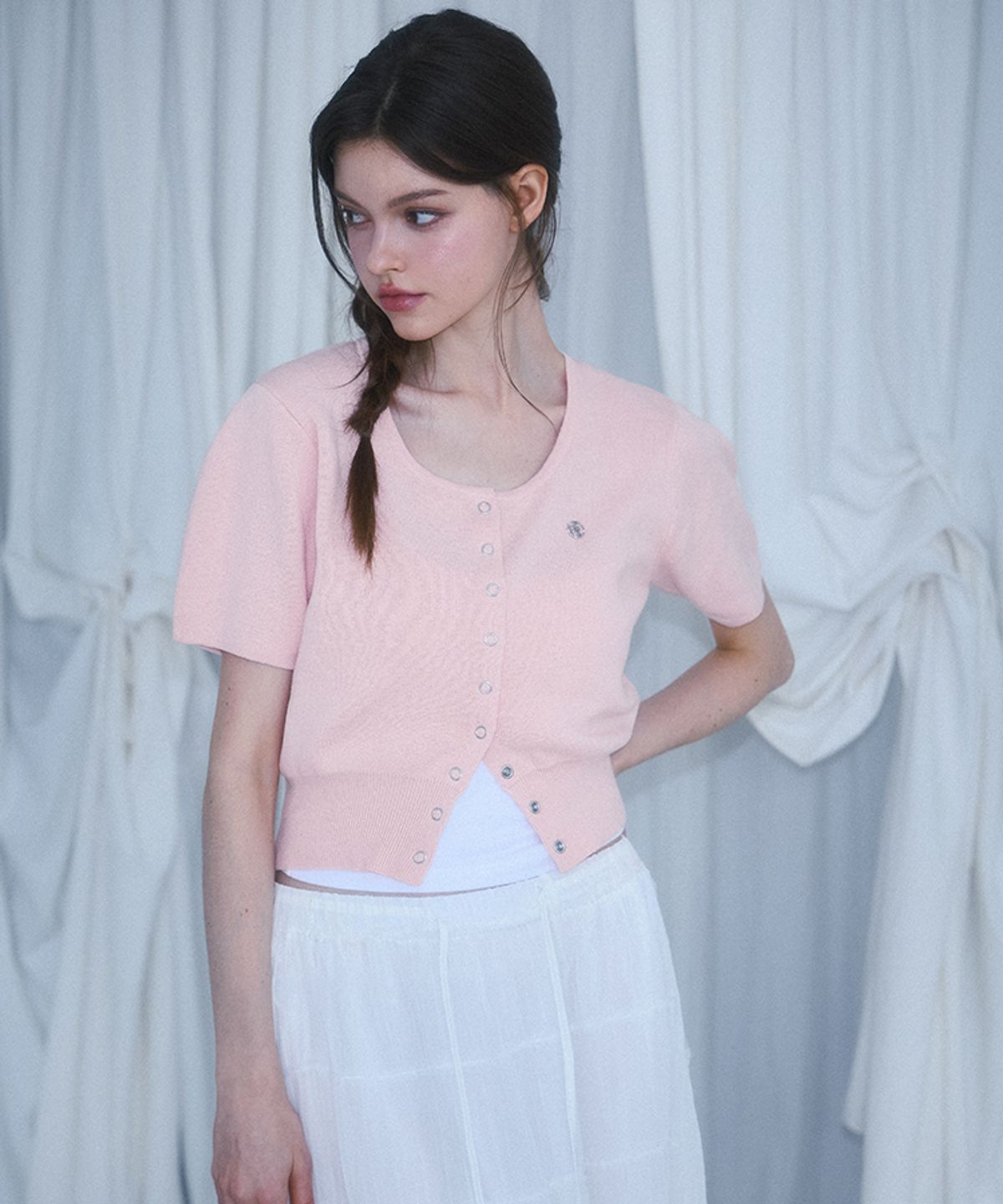 로제프란츠(ROSEFRANTZ) Eyelet Half Sleeve Cardigan [Pink]