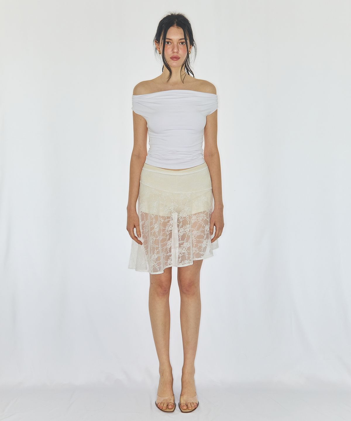 유히리(YUHEELEE) MESH LACE SKIRT / WHITE