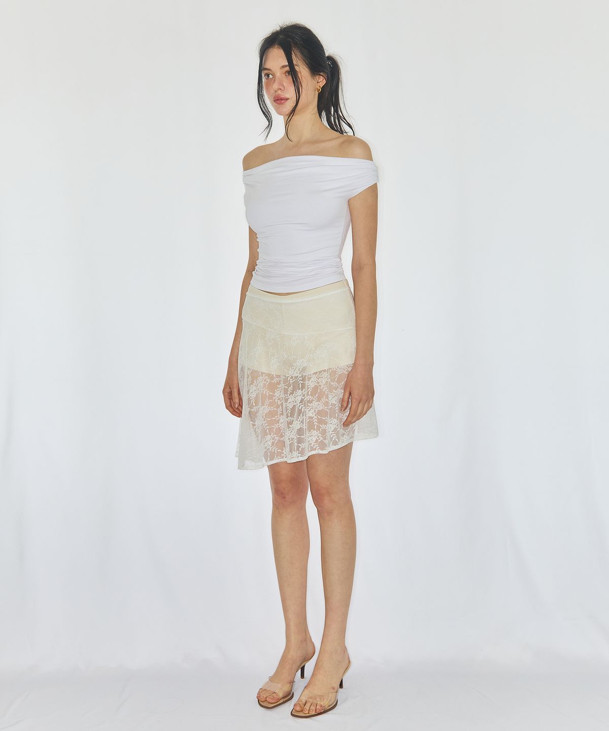 유히리(YUHEELEE) MESH LACE SKIRT / WHITE