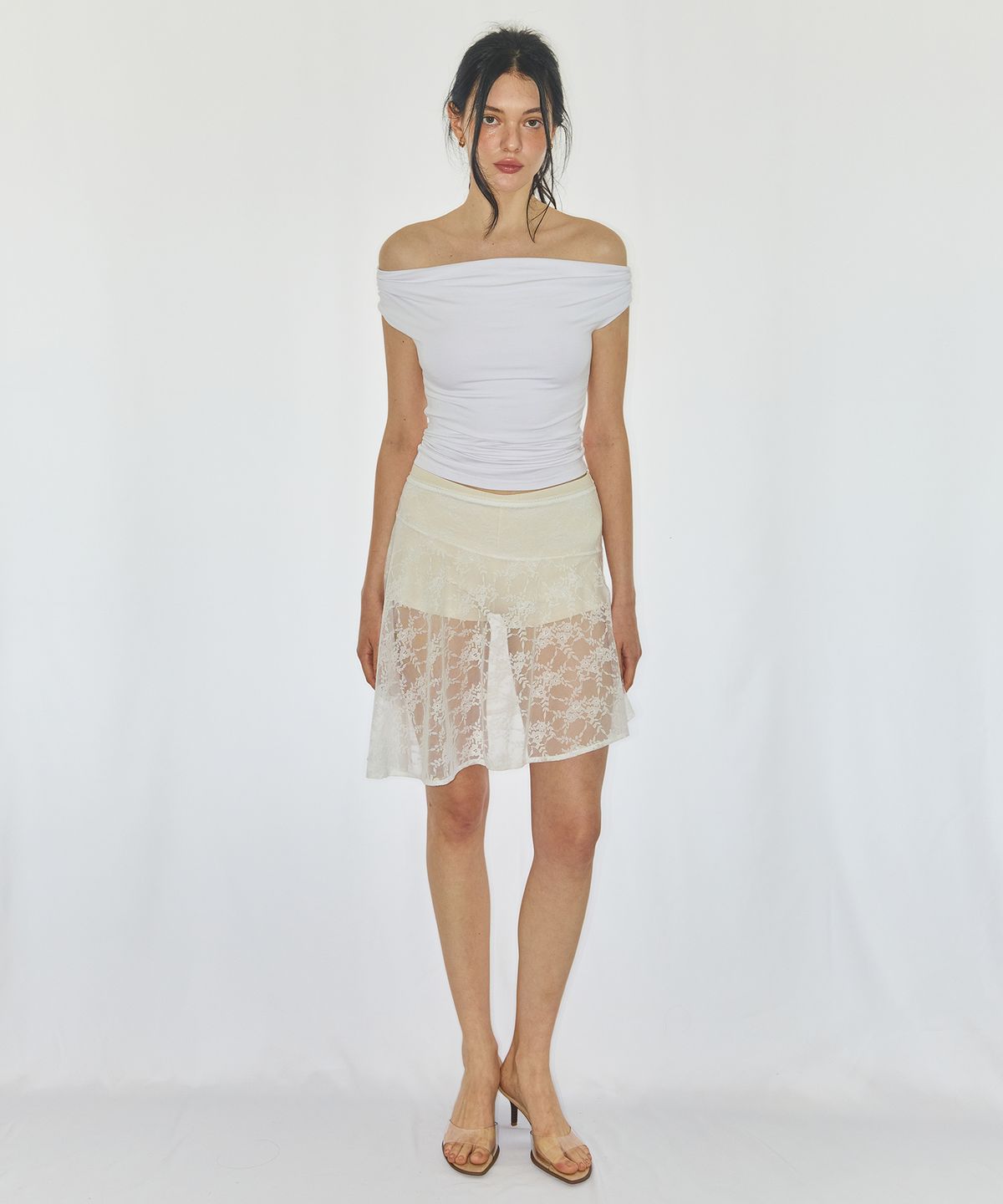 유히리(YUHEELEE) MESH LACE SKIRT / WHITE