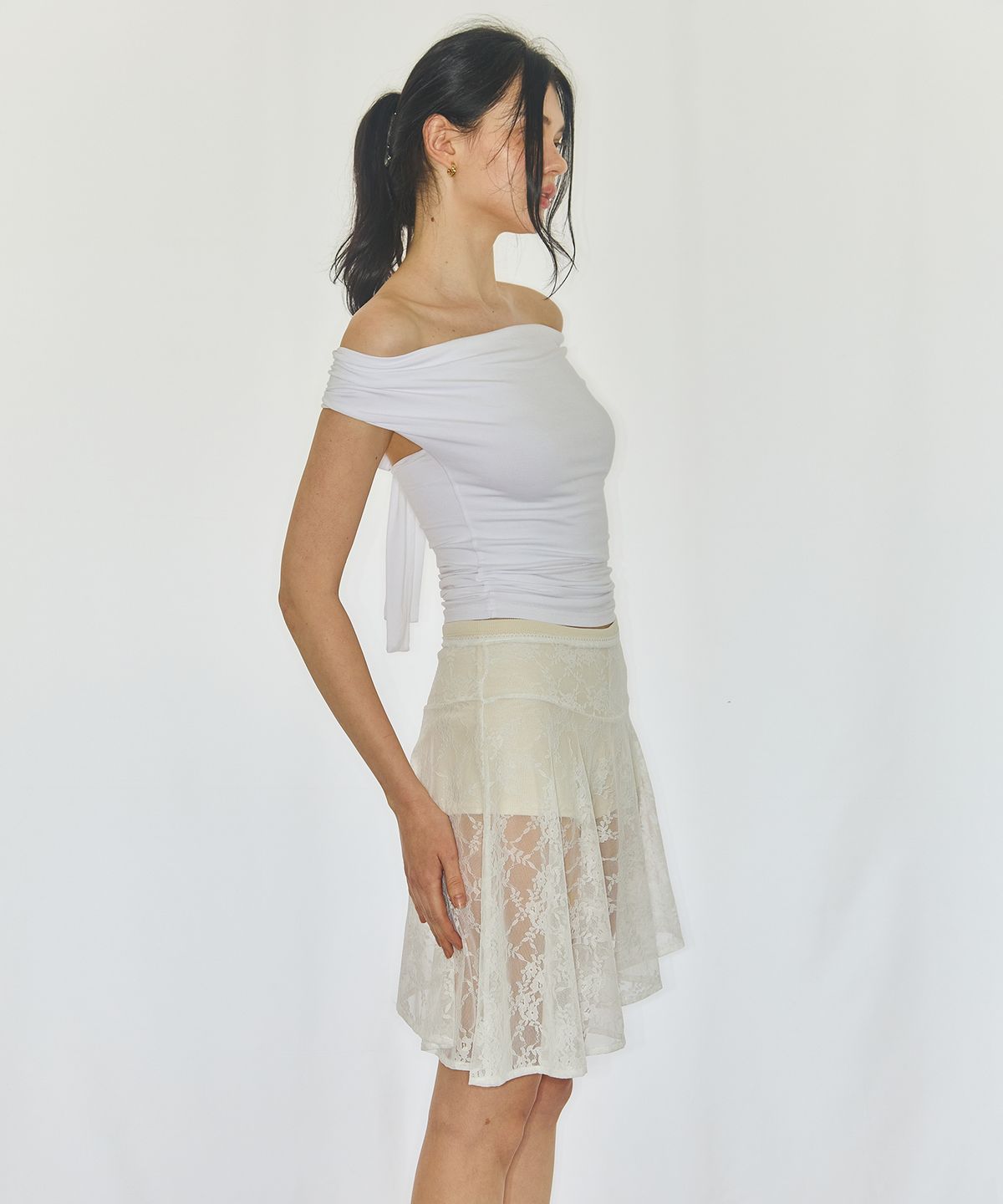 유히리(YUHEELEE) MESH LACE SKIRT / WHITE