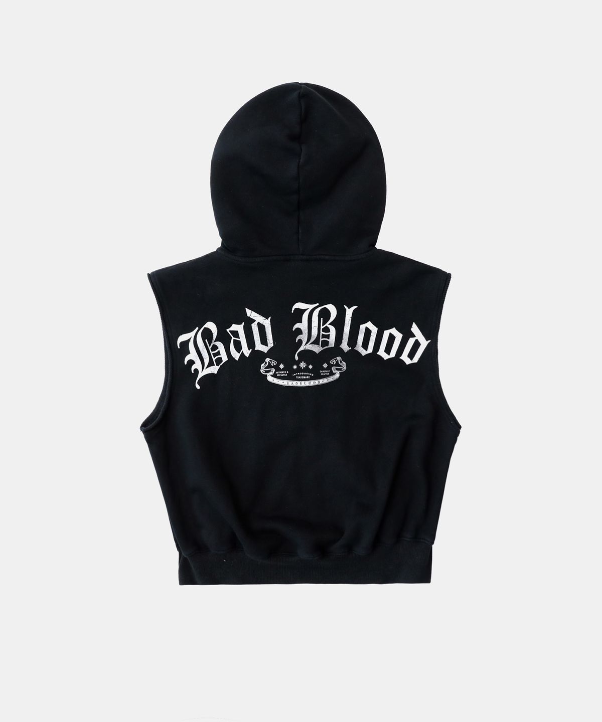 배드블러드(BADBLOOD) 미스틱 패치 슬리브리스 후드 집업 - 워시드블랙