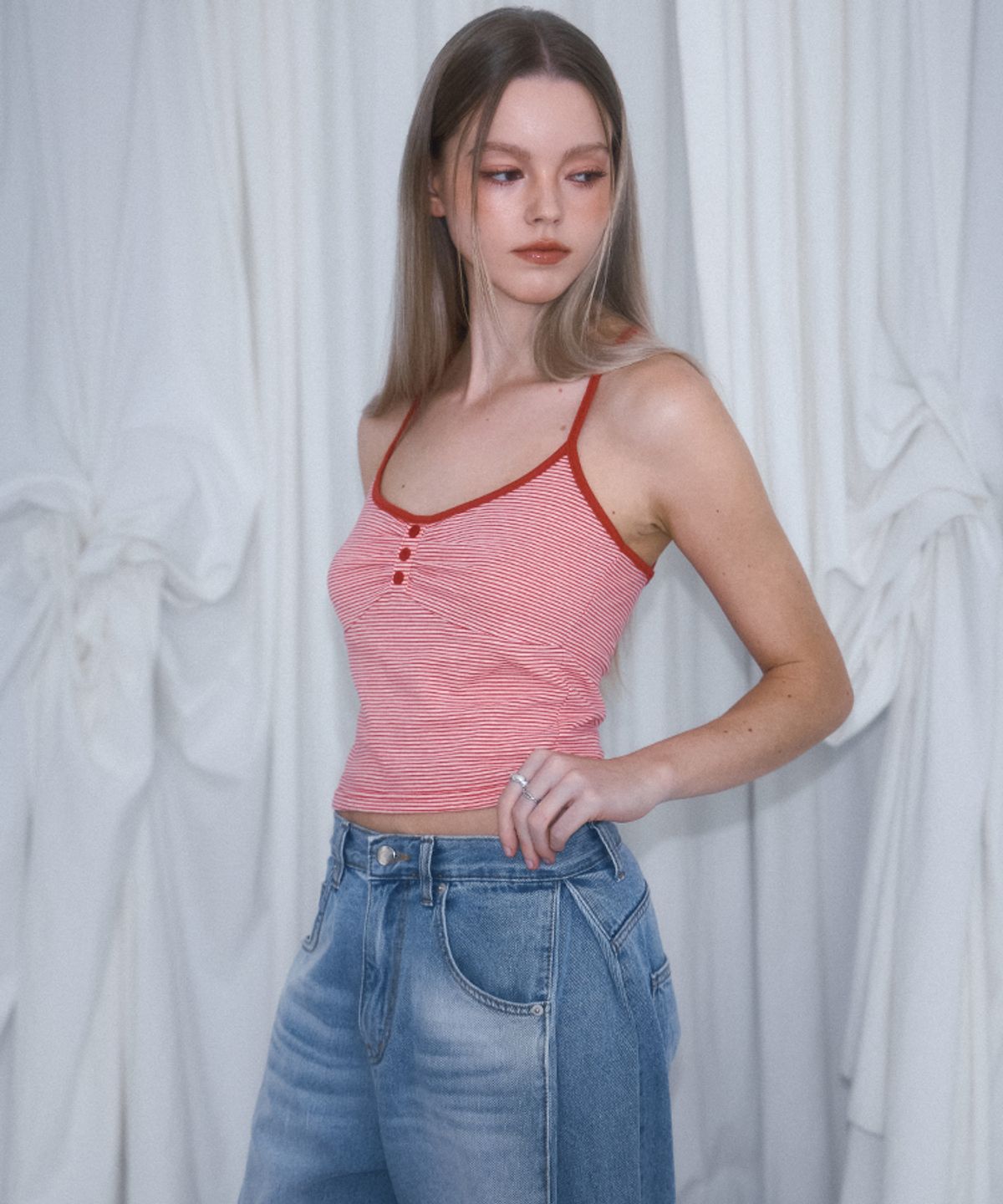로제프란츠(ROSEFRANTZ) Stripe Button Sleeveless [Rose Red]