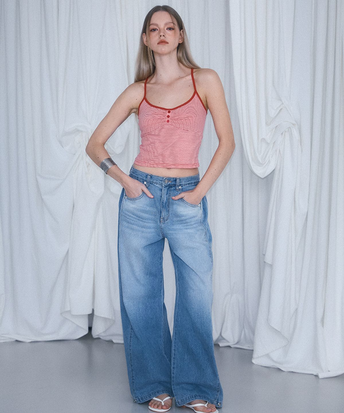 로제프란츠(ROSEFRANTZ) Stripe Button Sleeveless [Rose Red]