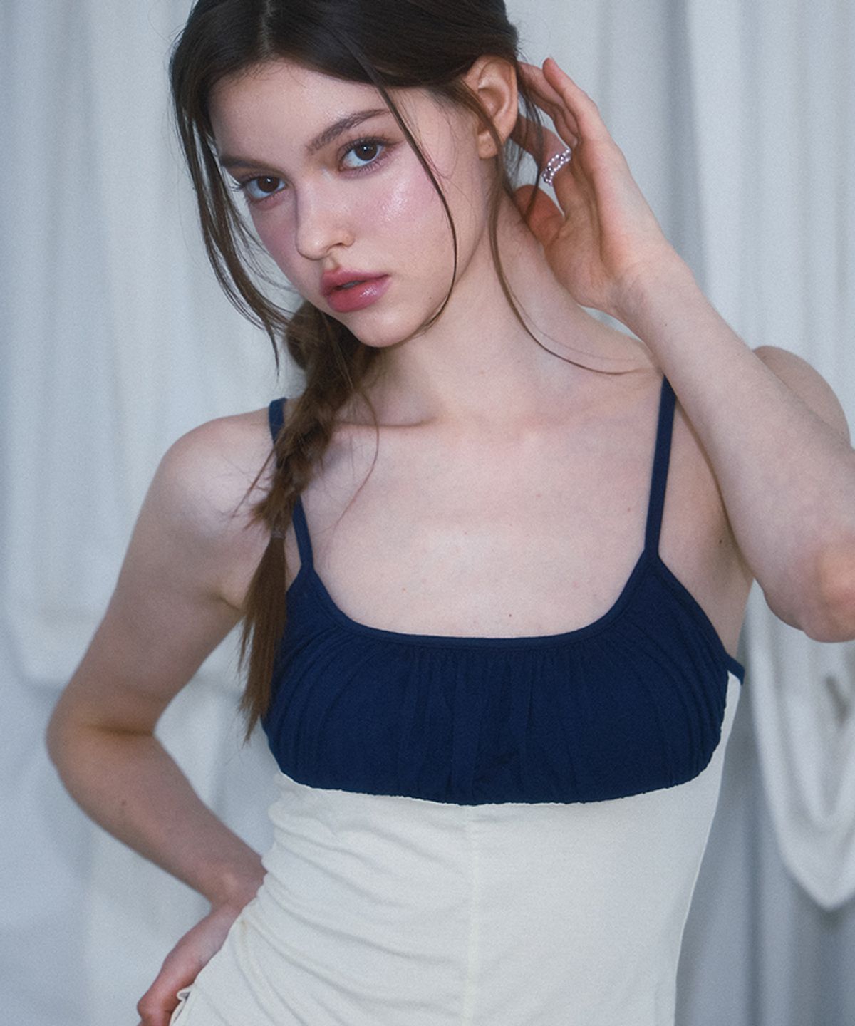 로제프란츠(ROSEFRANTZ) Two Color Shirring Sleeveless [Navy]