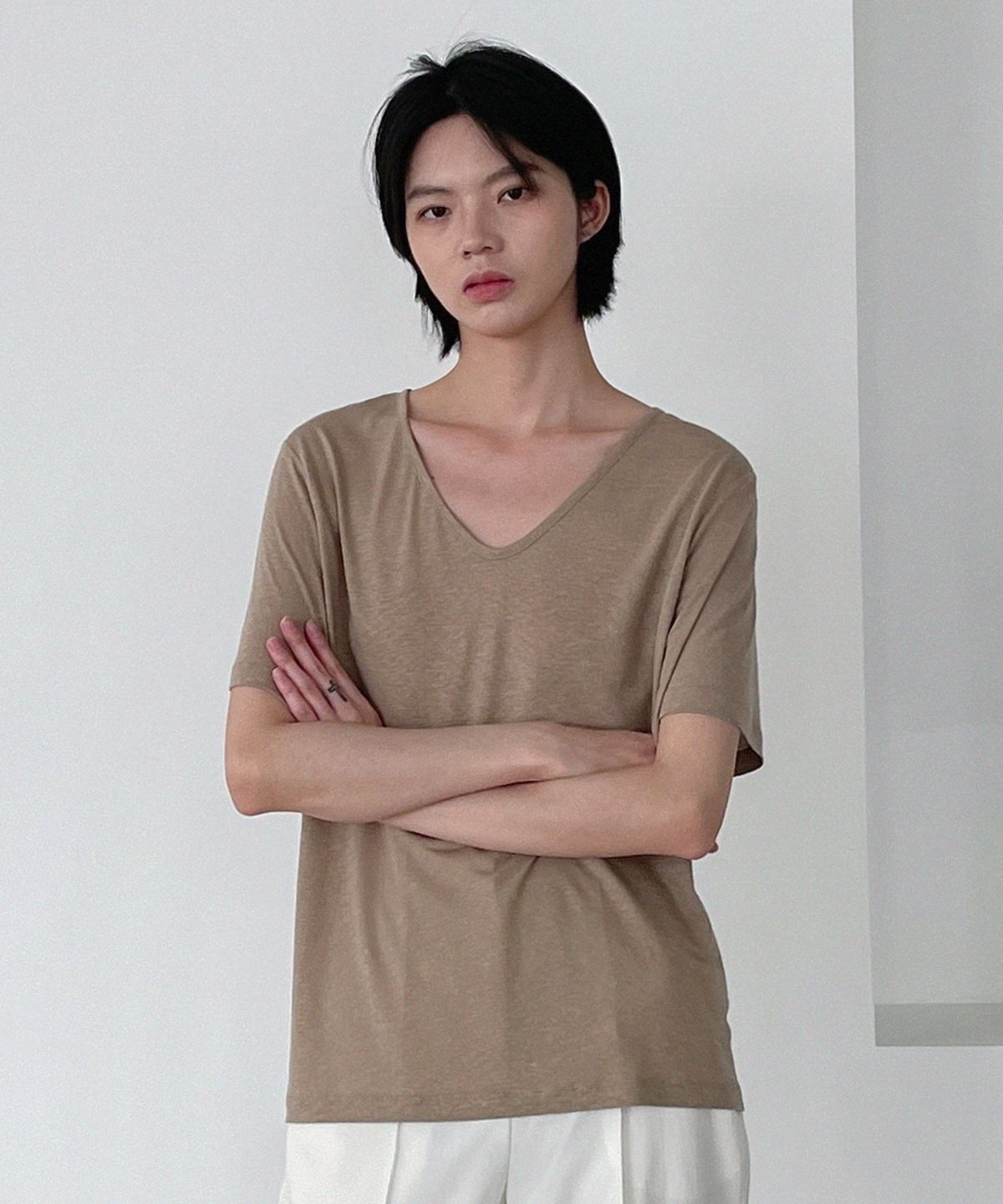 에이리프(A.RIFF) [2 pack] 9Colors - Soft Loosefit linen t-shirt (V-neck, Round-neck)