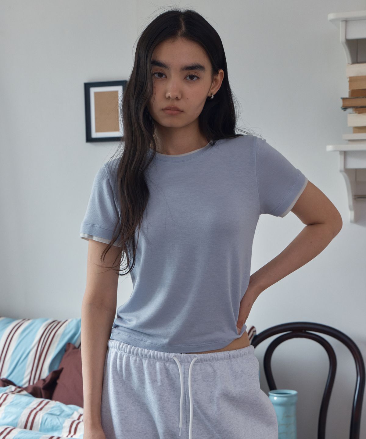 38컴온커먼(38COMEONCOMMON) Tencel Double Layered Tee (Lavender)