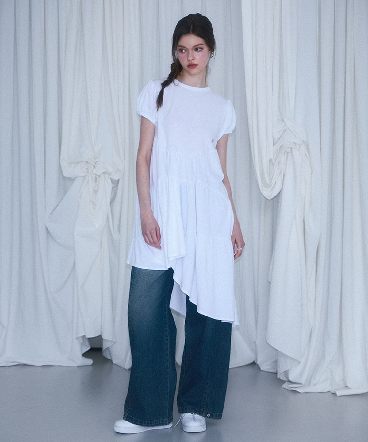 로제프란츠(ROSEFRANTZ) Unbalance shirring Mini Dress [White]