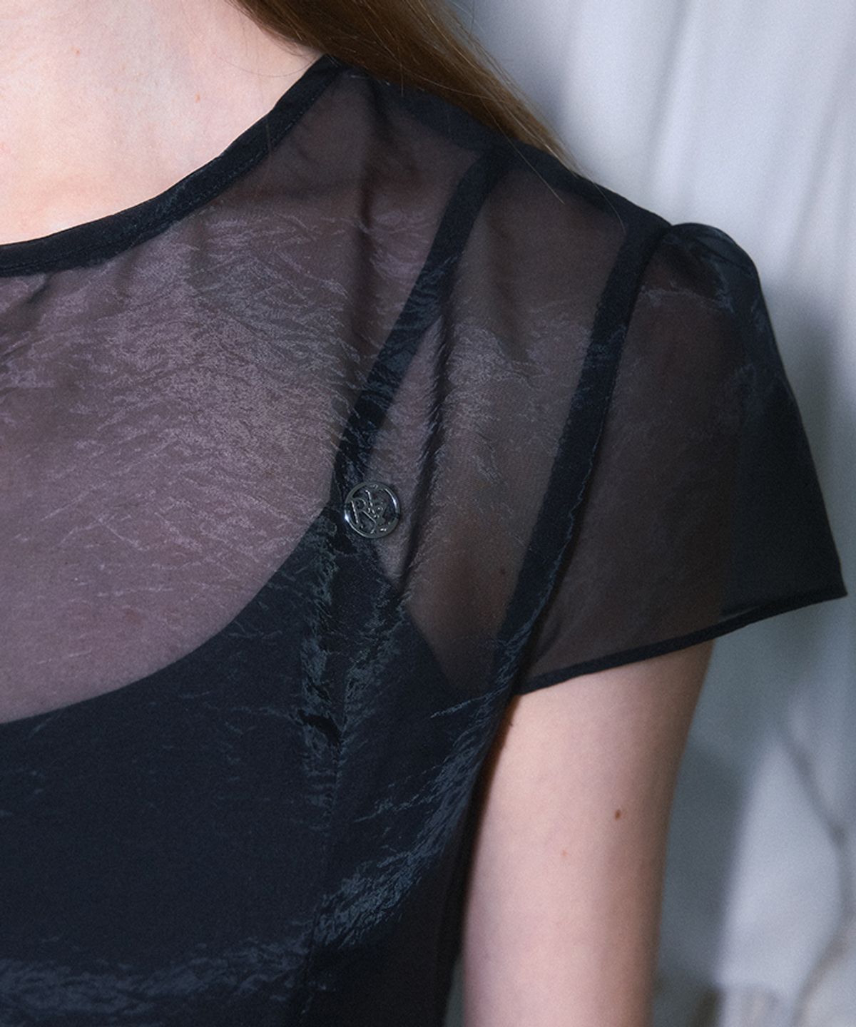 로제프란츠(ROSEFRANTZ) Sheer Layered Shirring Dress [Black]