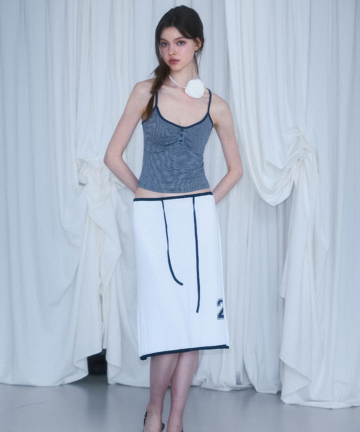 로제프란츠(ROSEFRANTZ) Stripe Layered Mini Skirt [Navy]