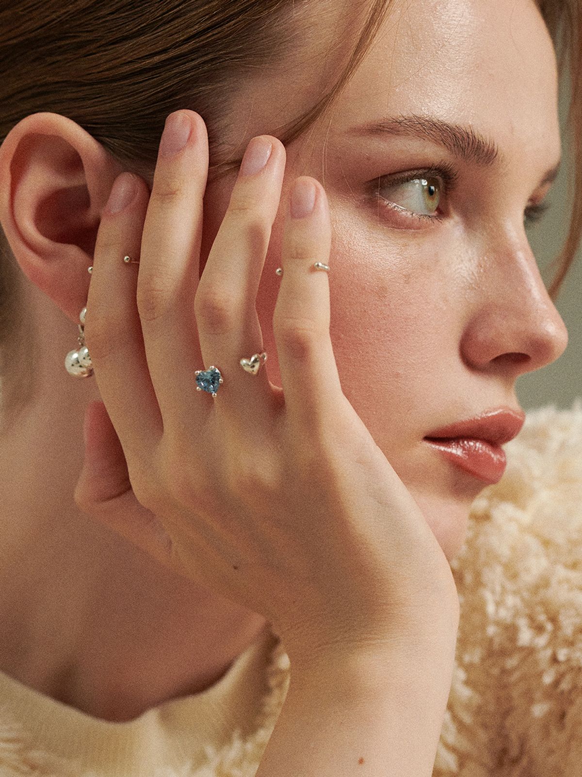 피코먼트(PICOMENT) #006 Heart Cubic Zirconia Open Ring _ Sky Blue