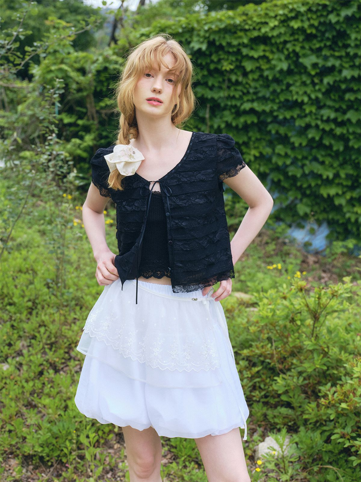 오앨(OUEL) LACE BLOUSE CARDIGAN_BLACK
