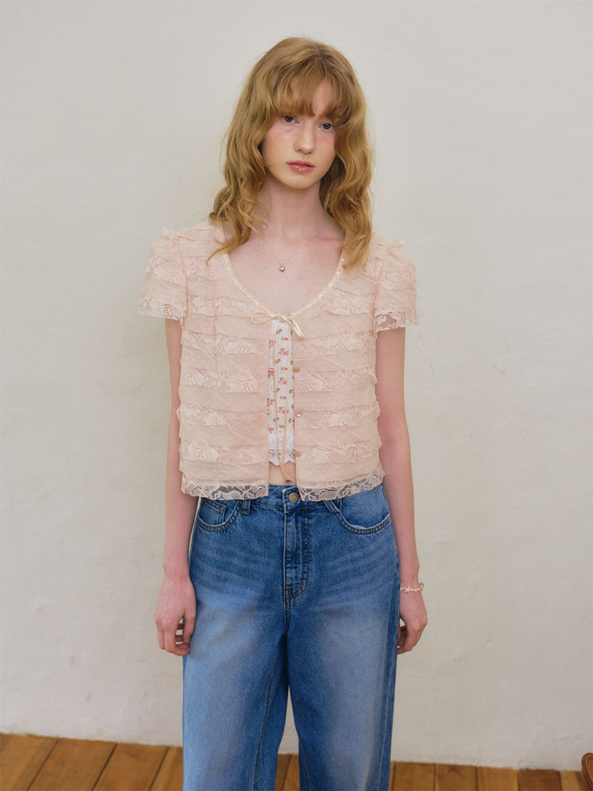 오앨(OUEL) LACE BLOUSE CARDIGAN_PINK