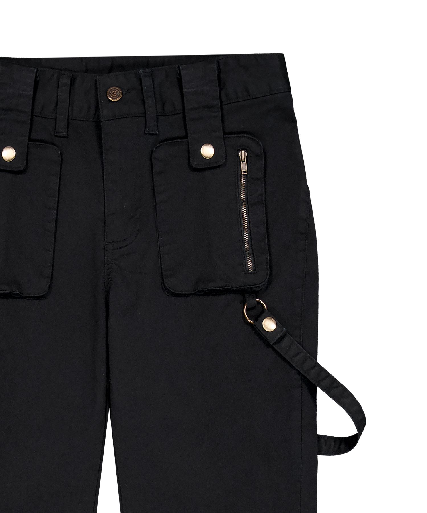 MUSINSA | WOOALONG Utility Strap Bootscut Pants - BLACK