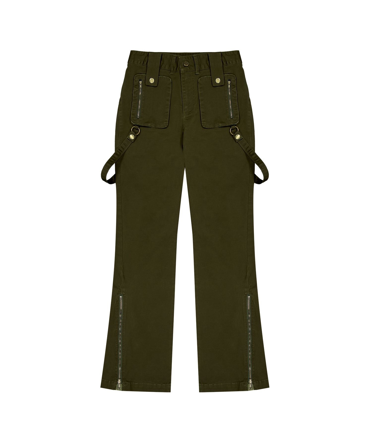 MUSINSA公式 | WOOALONG Utility Strap Bootscut Pants - KHAKI