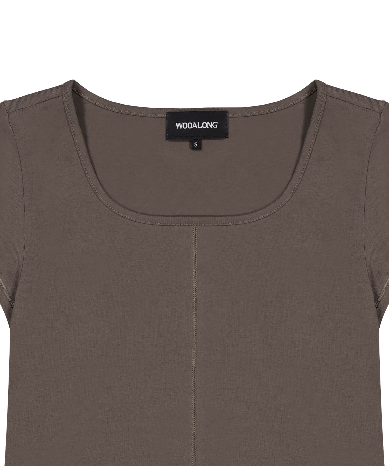 MUSINSA | WOOALONG Skin Soft Square Neck T-shirt - TAN BROWN