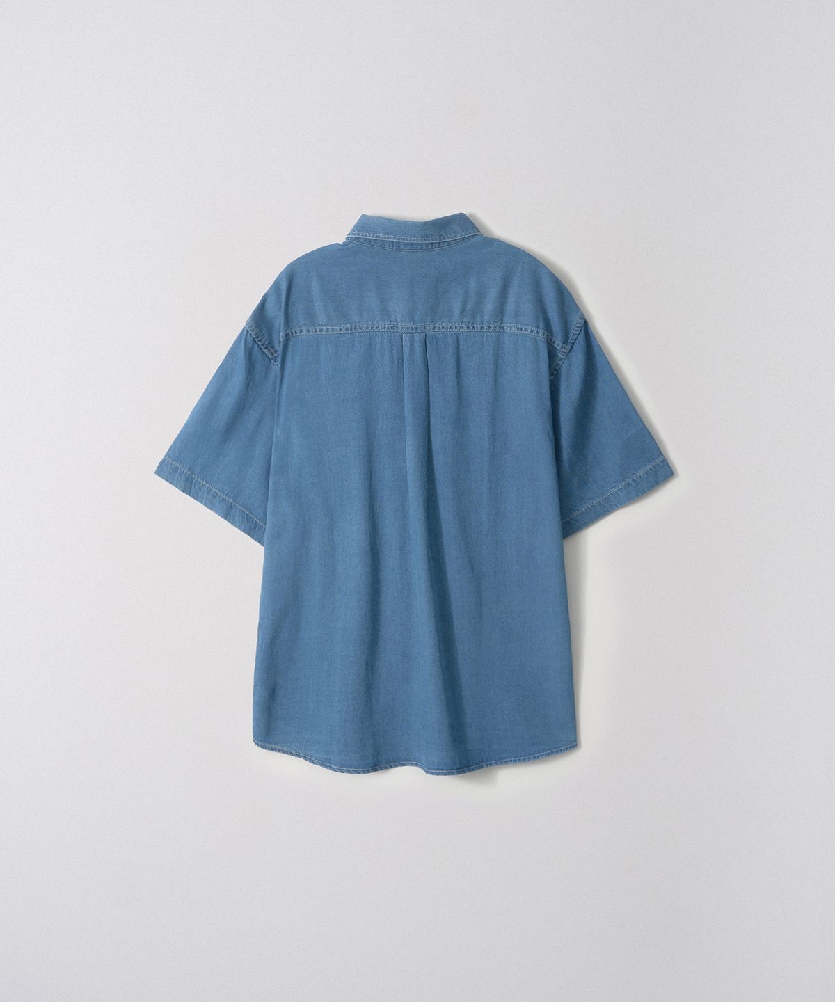 이지오(EZIO) Two-pocket denim short-sleeved shirt_Blue