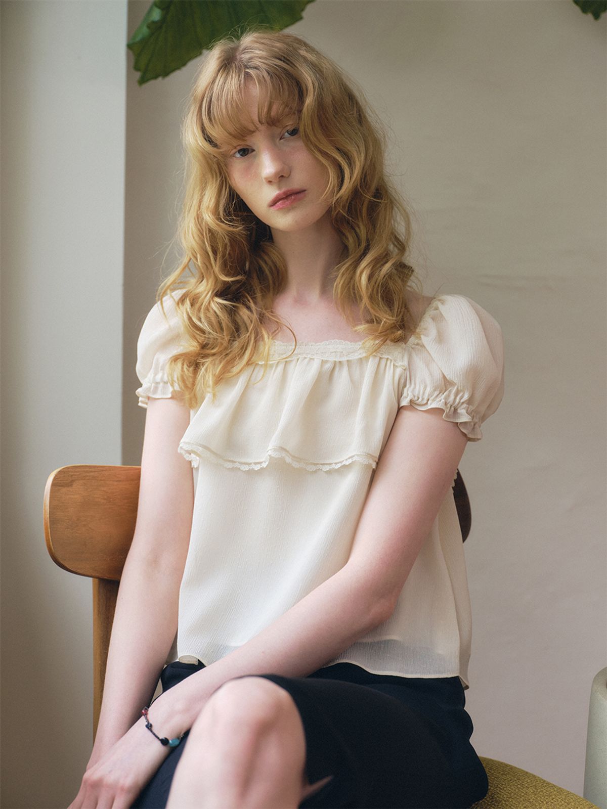 오앨(OUEL) CHIFFON PUFF BLOUSE_BUTTER
