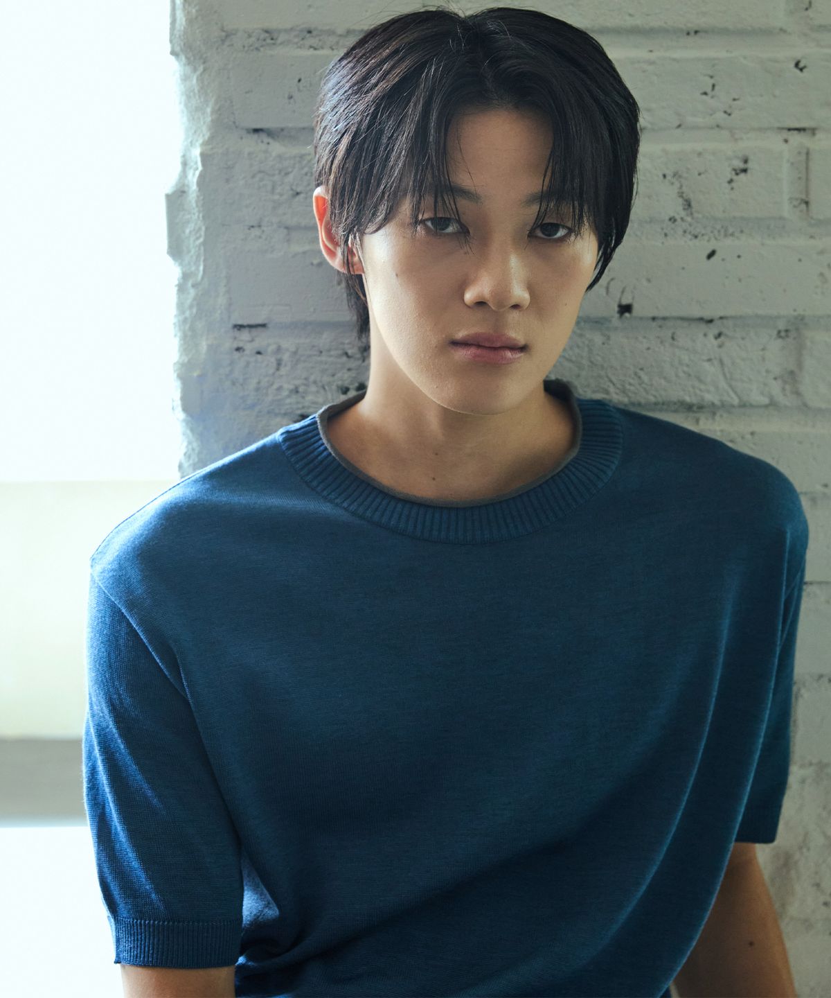 노드유(NODU) 넥포인팅 반팔 니트 [블루]