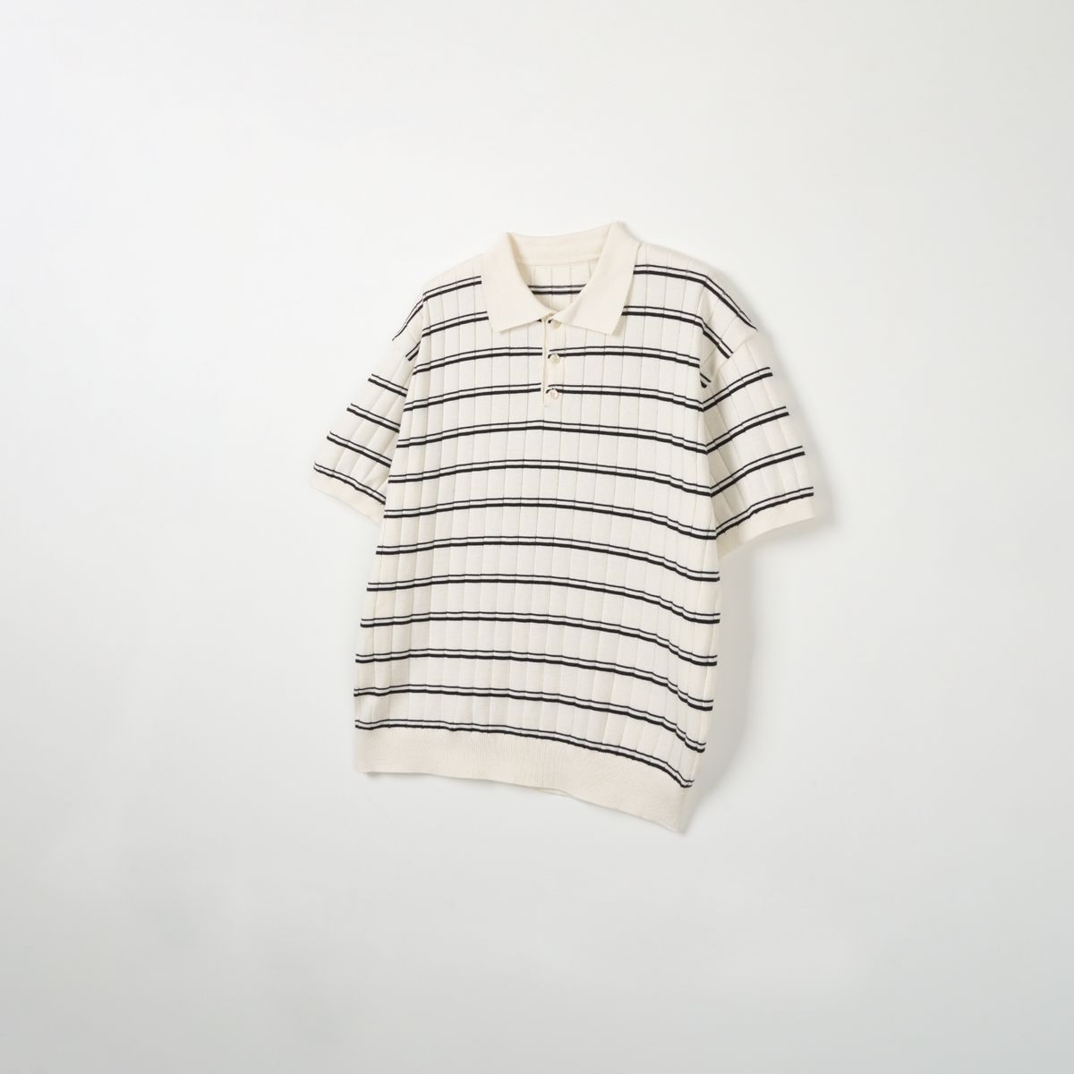 노드유(NODU) 카라 블럭 스트라이프 반팔 니트 [아이보리]