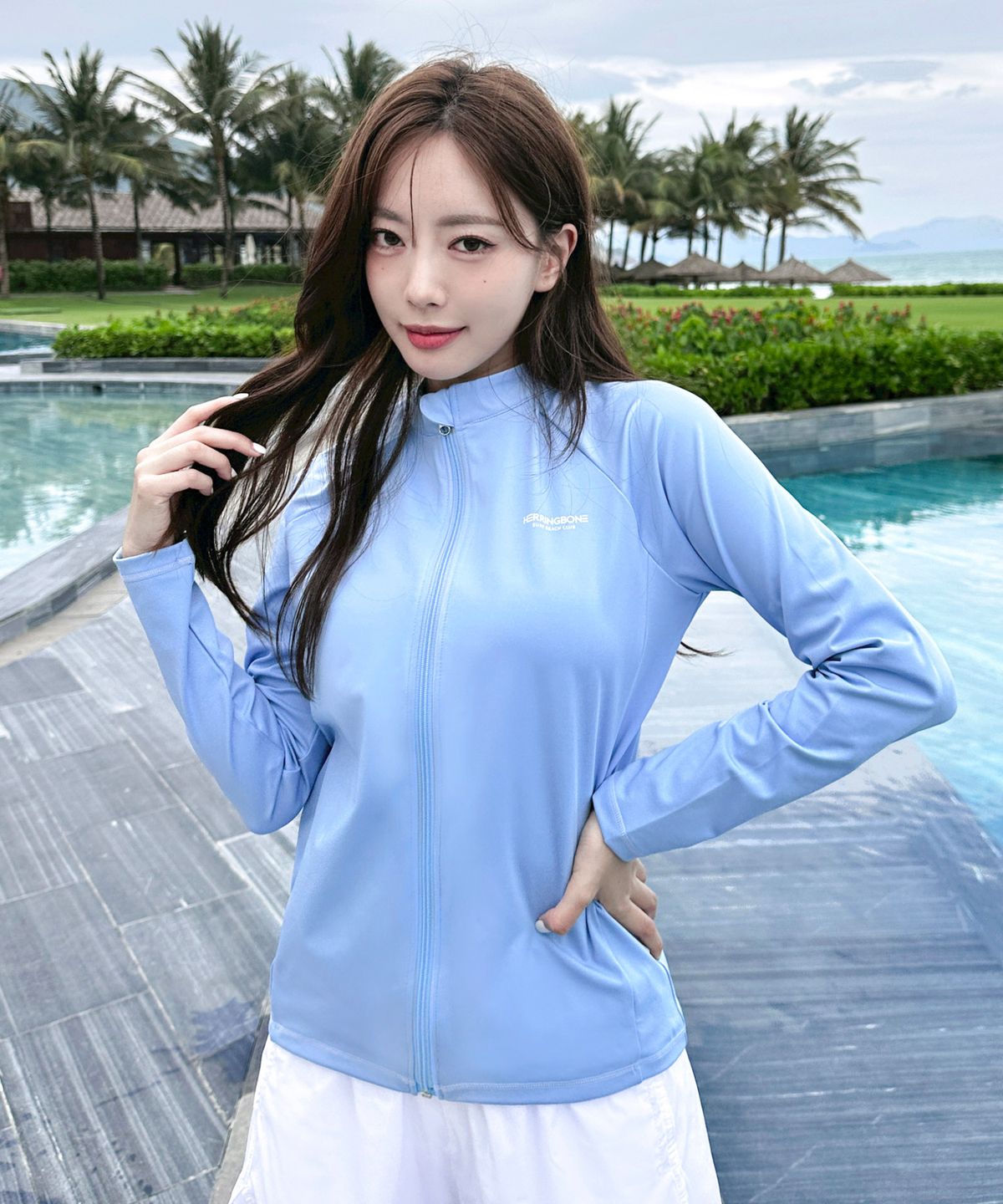 헤링본(HERRINGBONE) 여성 집업 래쉬가드 루즈핏 비치웨어 상의 (2color) / RI383W
