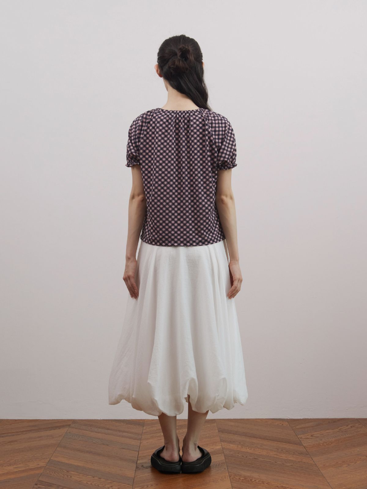 피브스피브스(PEEVES PEEVES) Shirred Check Top / Pink