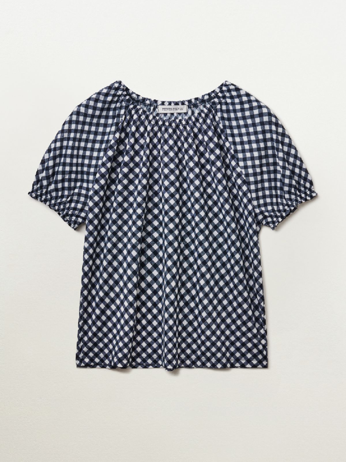 피브스피브스(PEEVES PEEVES) Shirred Check Top / Navy