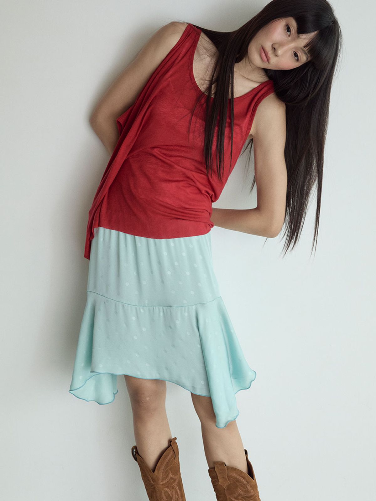 비수스(VISUS) Layered Sleeveless Top_True Red