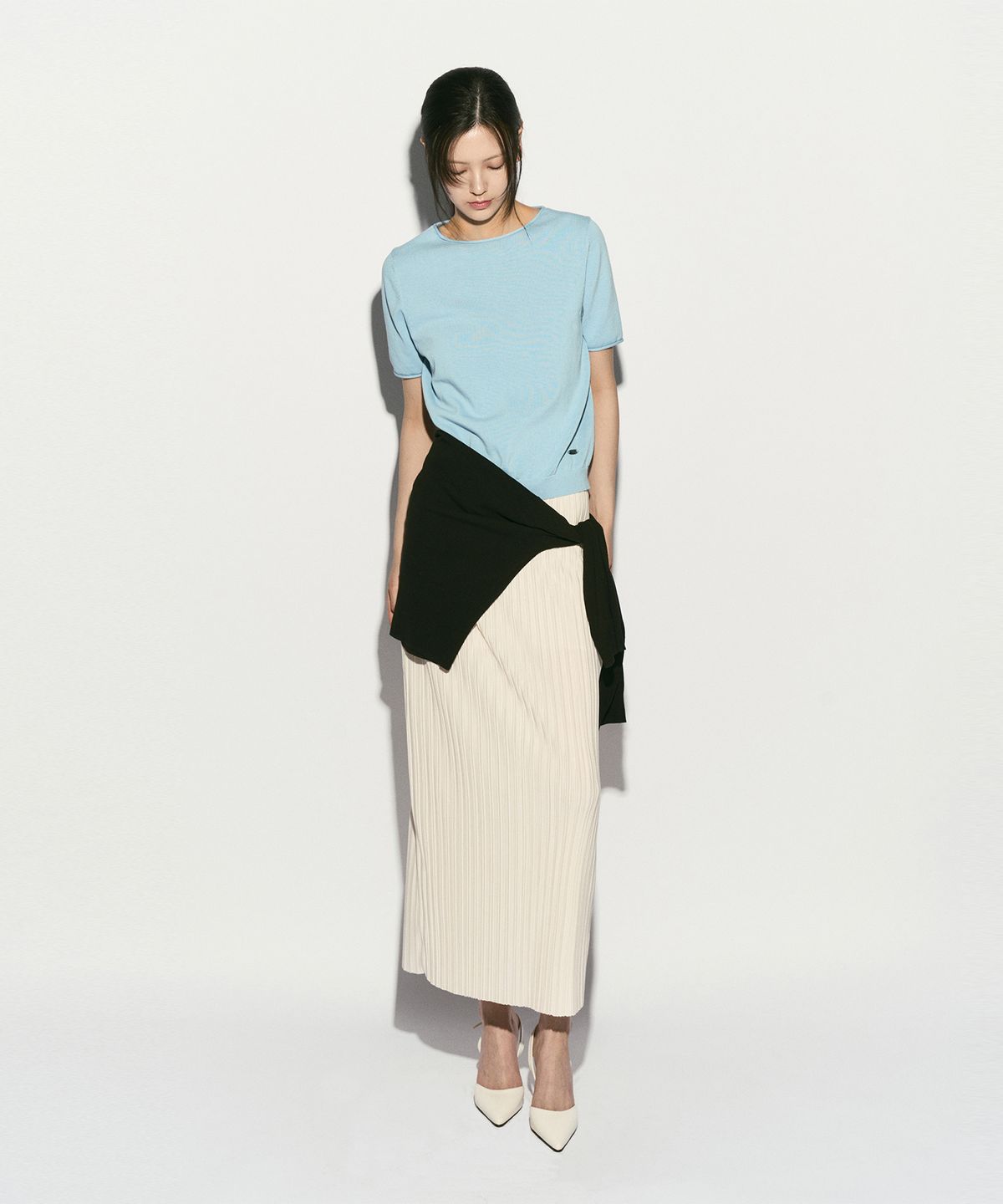 리이(RE RHEE) HALF SLEEVE KNIT TOP CLOUD