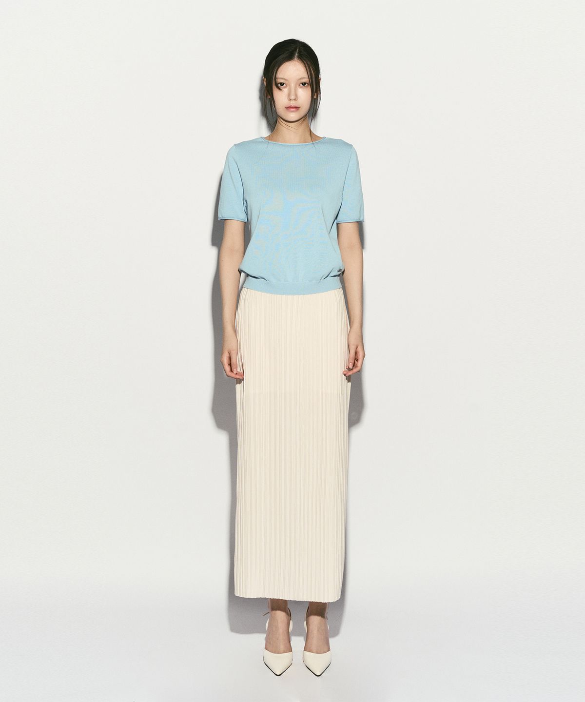 리이(RE RHEE) HALF SLEEVE KNIT TOP CLOUD