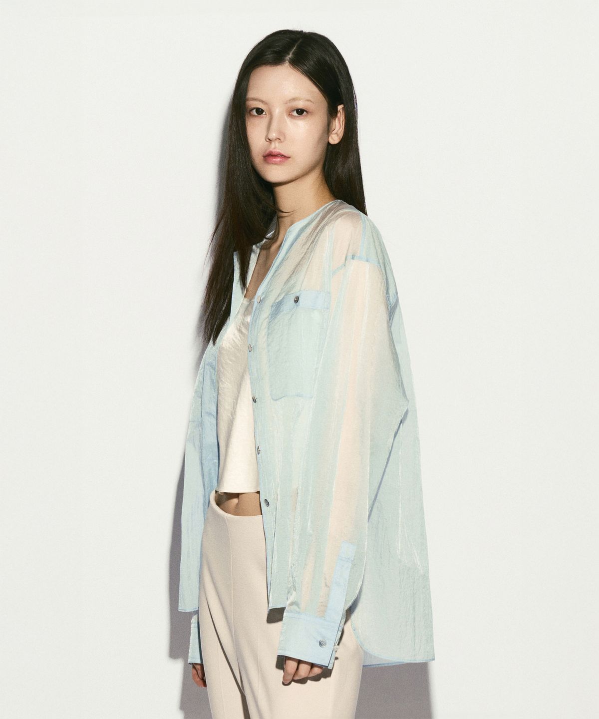 리이(RE RHEE) COLLAR DETAIL SHEER SHIRT