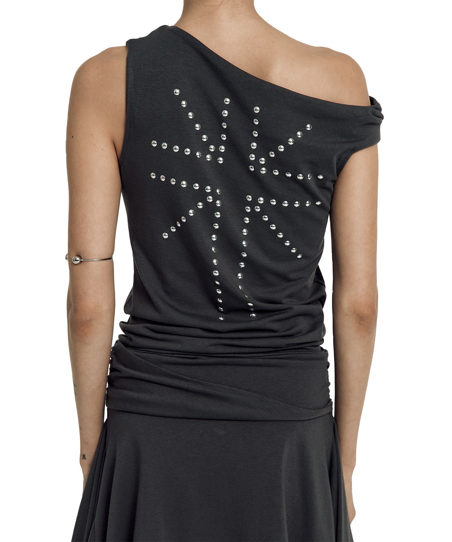 MUSINSA | KASHIKO Asymmetric Stud Onepiece Charcoal