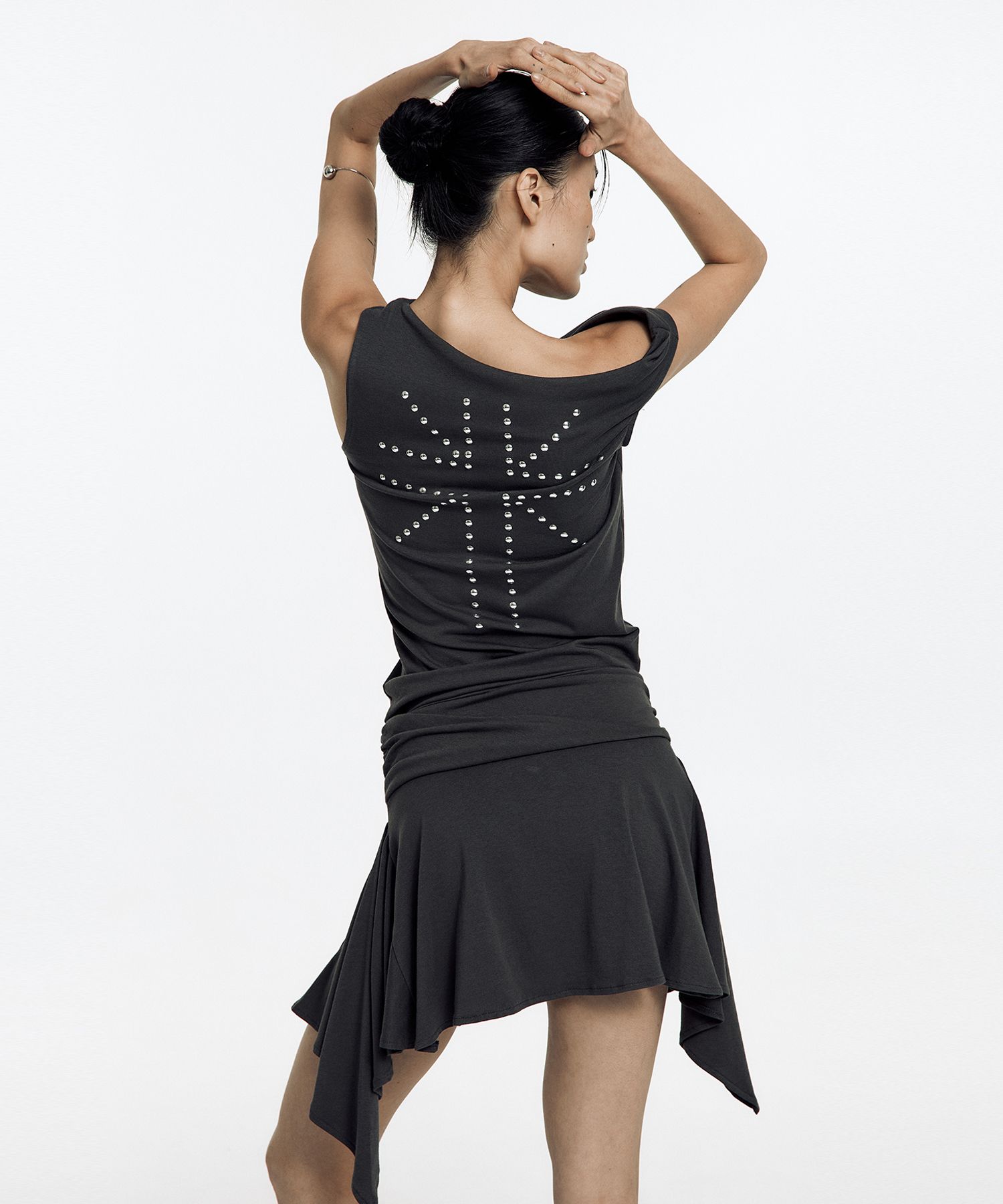 ★KASHIKO★ Asymmetric Stud Onepiece MUSINSA | KASHIKO Asymmetric Stud Onepiece Charcoal