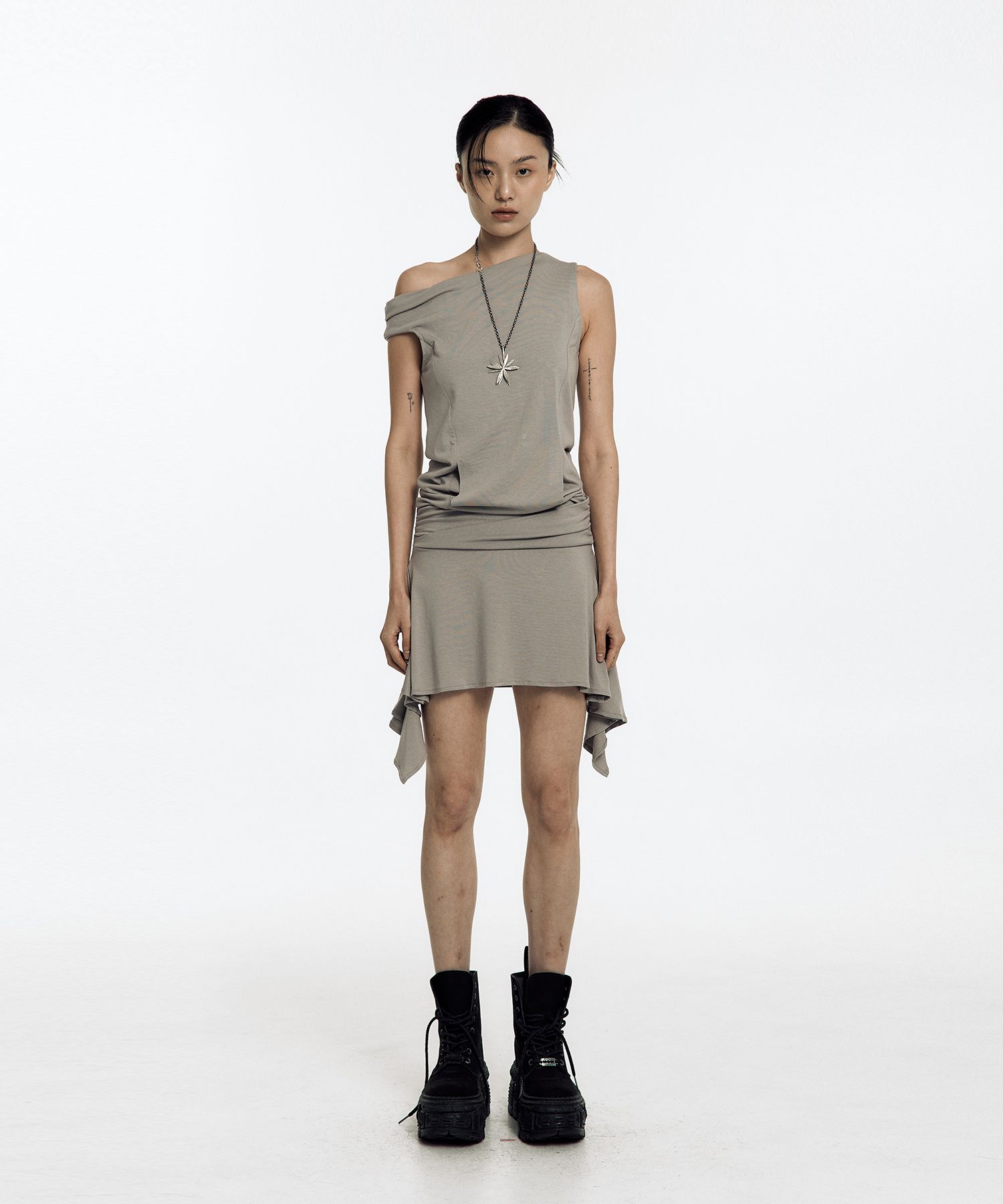 ★KASHIKO★ASYMMETRIC STUD ONEPIECE MUSINSA | KASHIKO Asymmetric Stud Onepiece Warm Gray