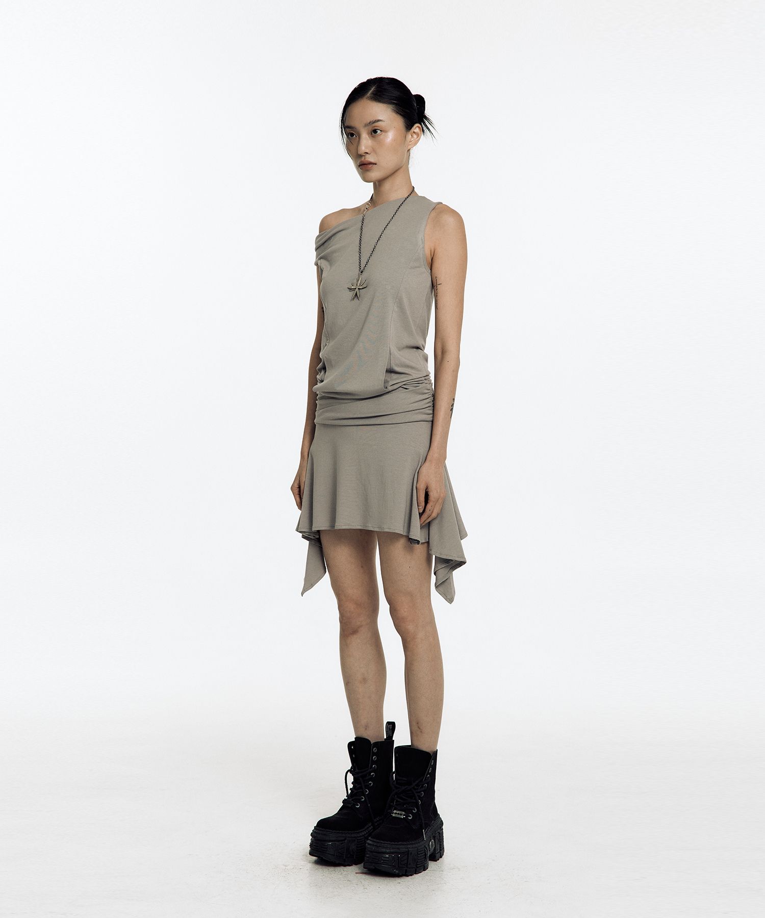★KASHIKO★ASYMMETRIC STUD ONEPIECE MUSINSA | KASHIKO Asymmetric Stud Onepiece Warm Gray