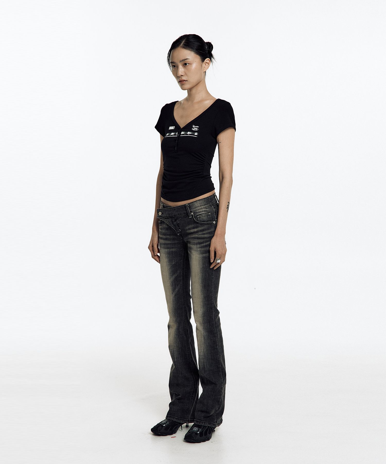 【Kashiko 25HS】Lowrise Boots Cut Denim Pants MUSINSA | KASHIKO Lowrise Boots Cut Denim Pants Black