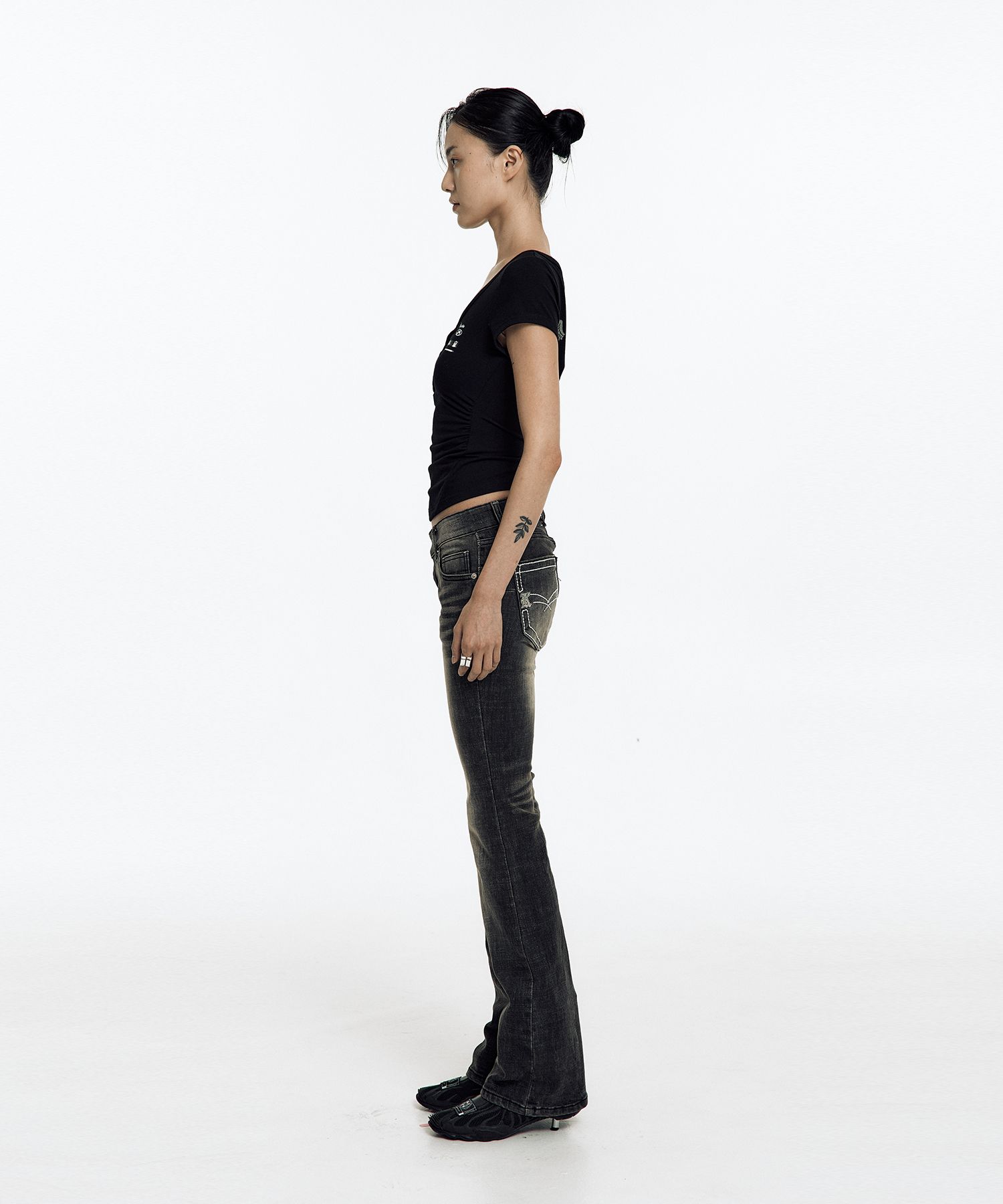 MUSINSA | KASHIKO Lowrise Boots Cut Denim Pants Black