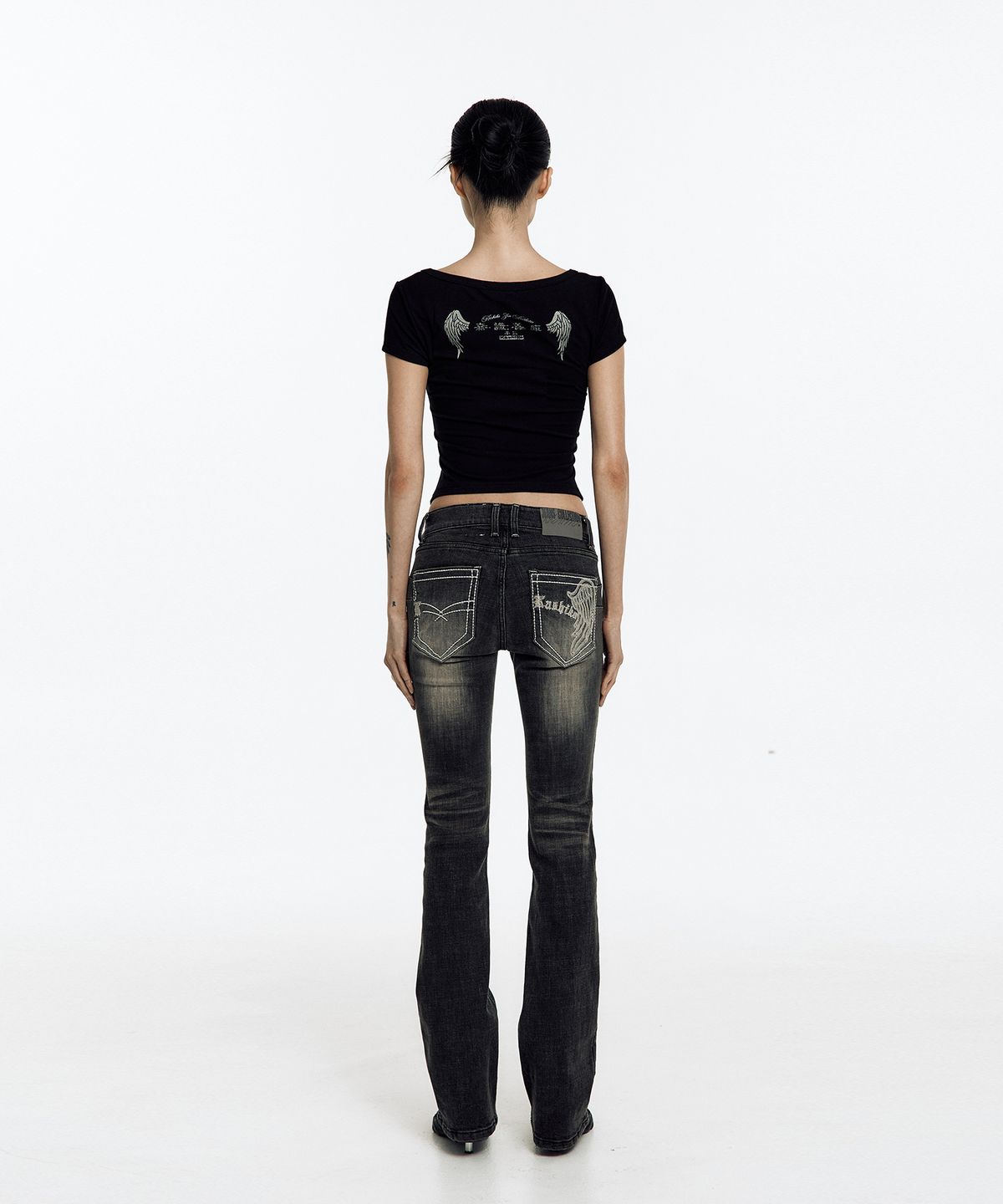 카시코(KASHIKO) Zen Button Henley Neck Top Black