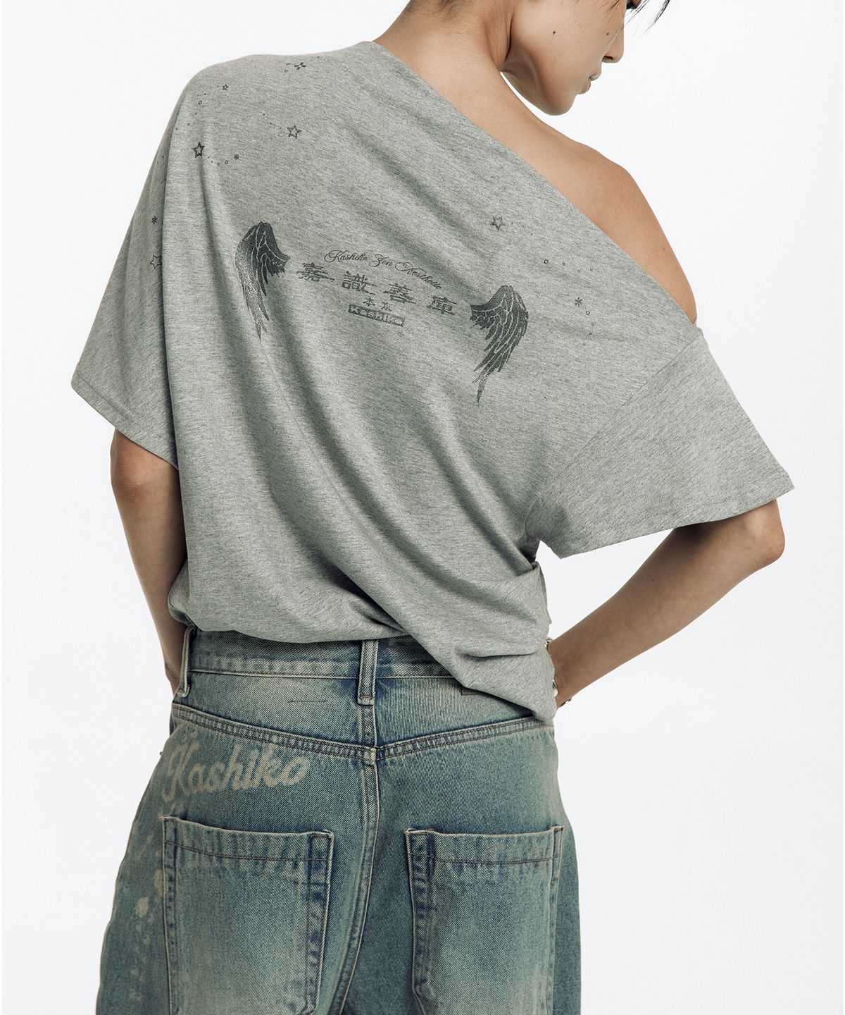 카시코(KASHIKO) Zen One Shoulder Top Gray