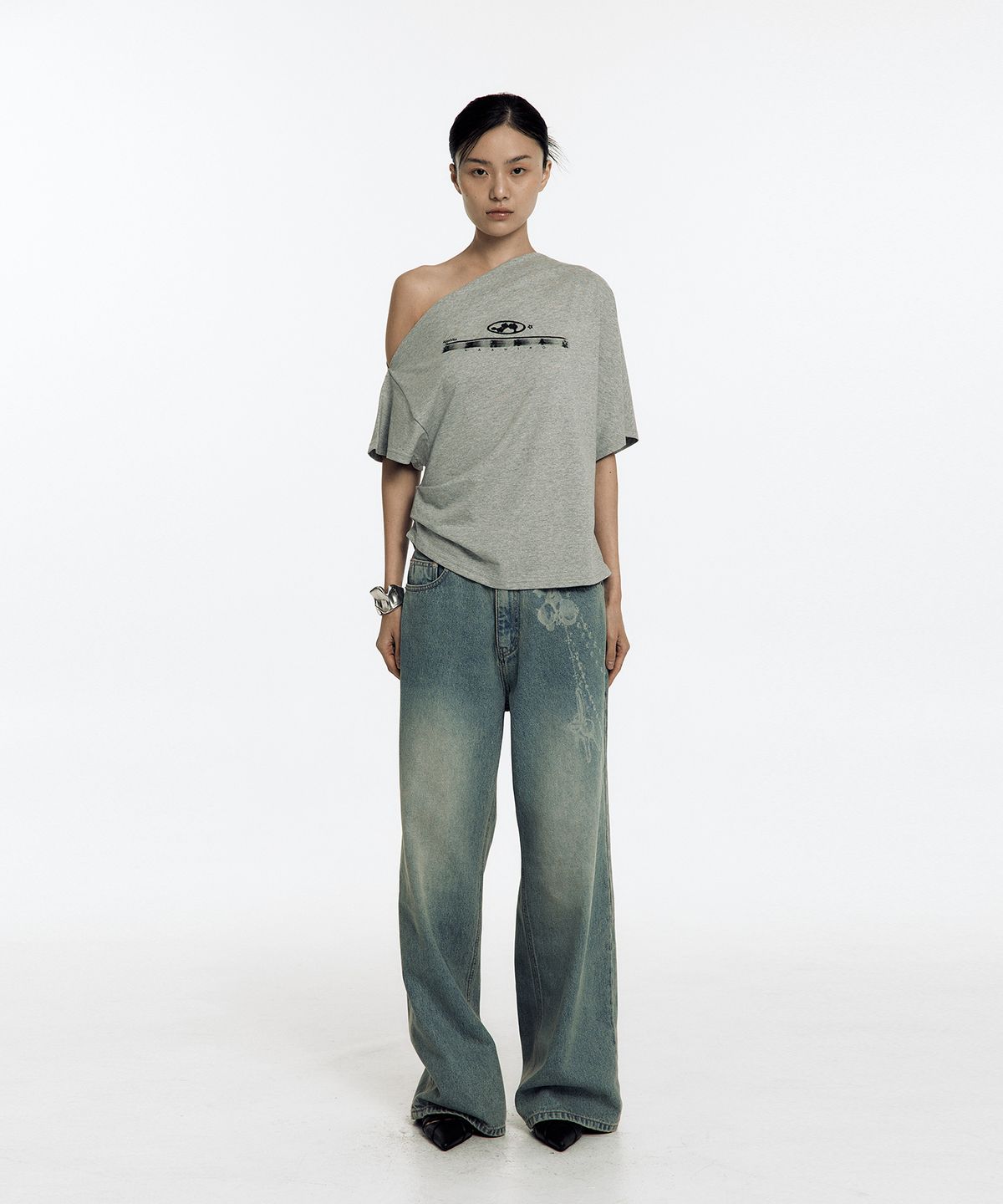카시코(KASHIKO) Zen One Shoulder Top Gray