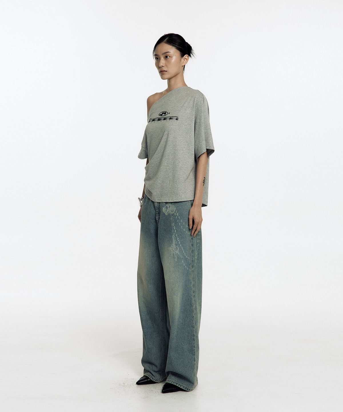 카시코(KASHIKO) Zen One Shoulder Top Gray