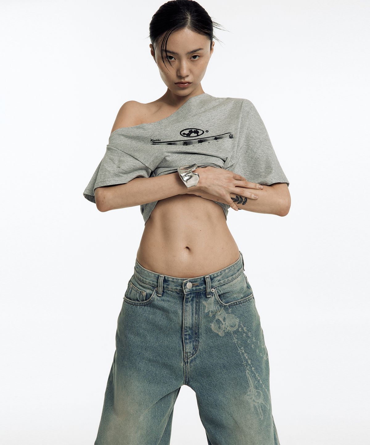 카시코(KASHIKO) Zen One Shoulder Top Gray