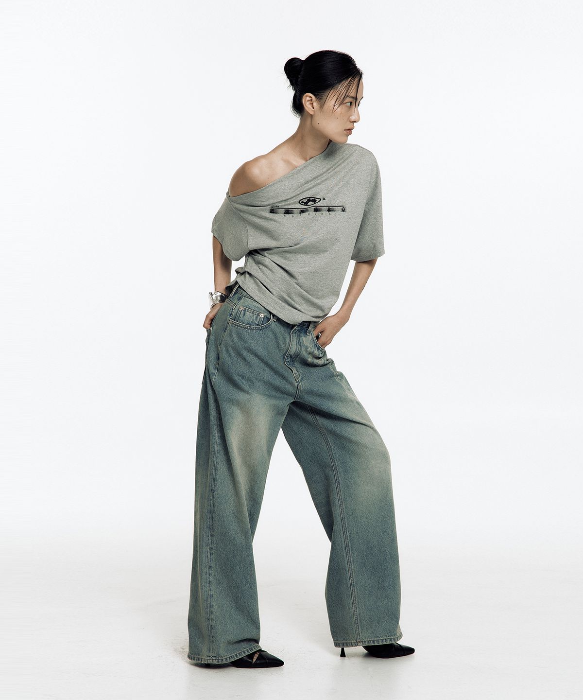 카시코(KASHIKO) Zen One Shoulder Top Gray