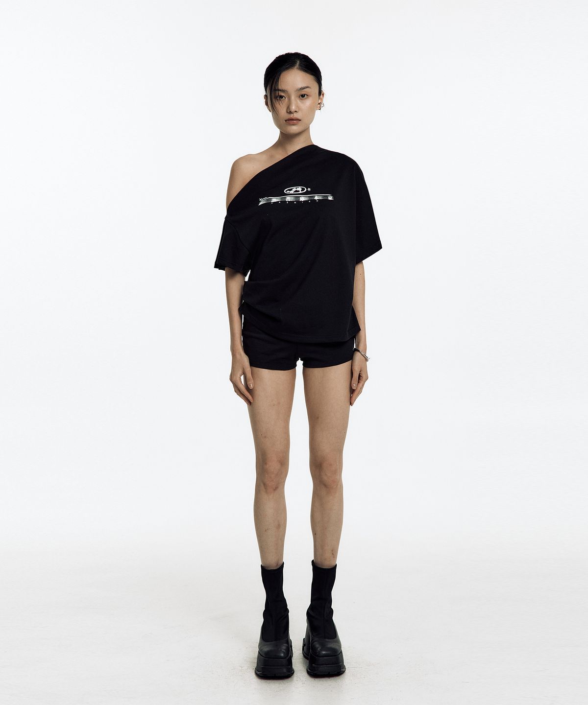 카시코(KASHIKO) Zen One Shoulder Top Black