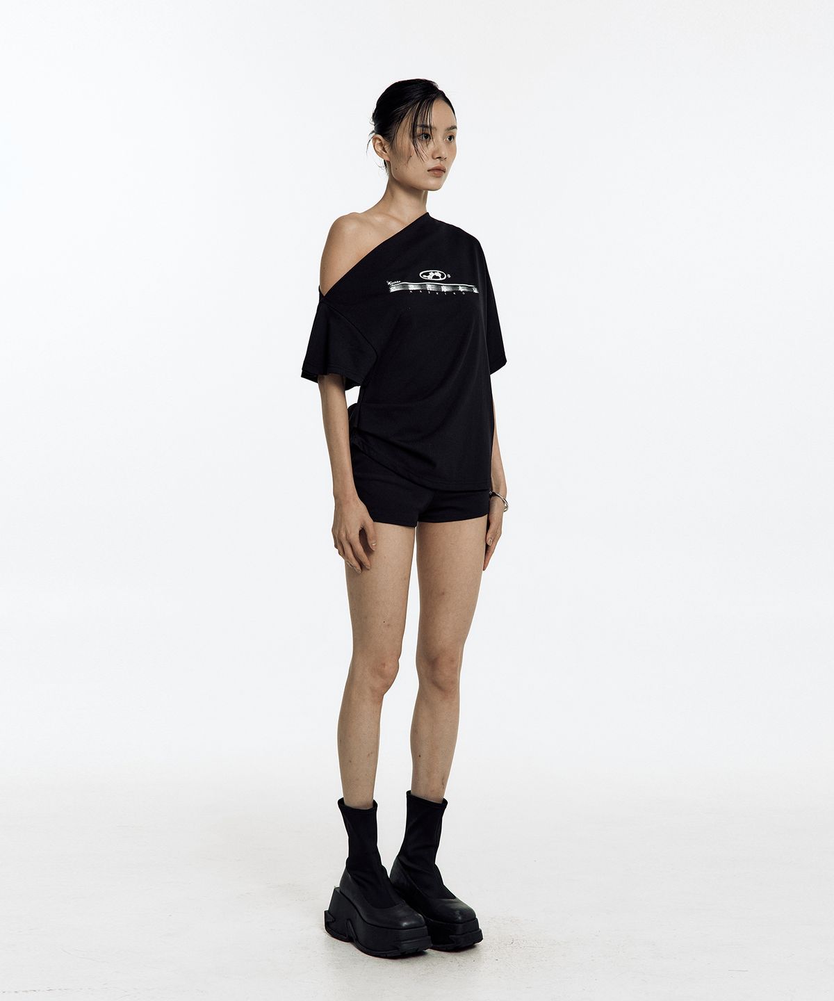 카시코(KASHIKO) Zen One Shoulder Top Black
