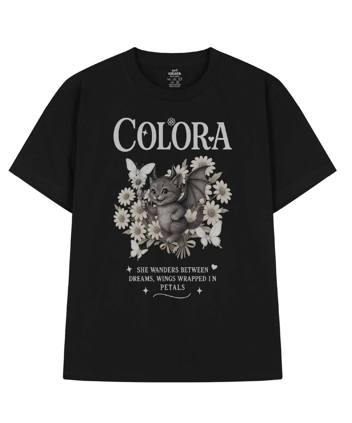 컬로라(COLORA) 데몬 캣 위드 플라워즈 반팔 티셔츠 (3color)