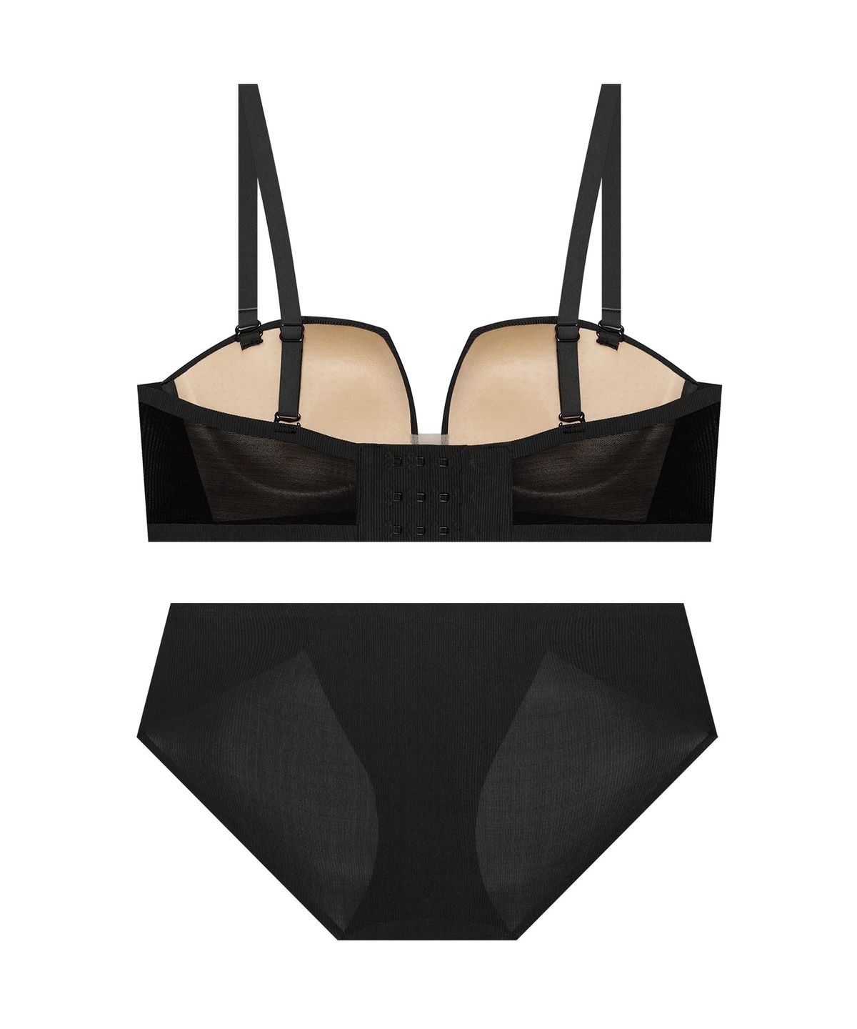 엘르이너웨어(ELLE INNERWEAR) 스퀘어 반컵 볼륨 브라 팬티 세트 - 블랙